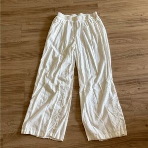 White Wide-Leg Linen Pants (Aerie)